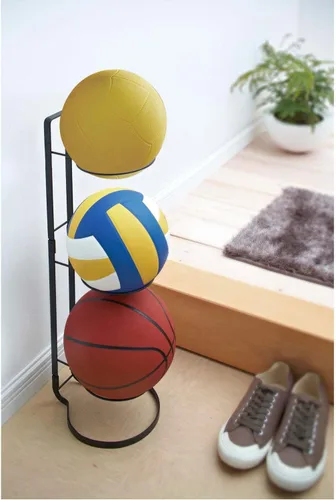 Vista 3 de Organizador de pelotas deportivas con soporte de almacenamiento con 3 niveles para gimnasio, garaje o dormitorio