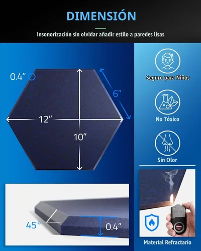 Vista 6 de ZenSonic Paquete de 12 paneles de espuma autoadhesivos a prueba de sonido para paredes de 12 x 10 x 0.4 pulgadas, paneles acústicos hexagonales