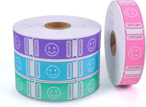 Vista 9 de L LIKED Rollo de boletos de rifa sonriente, cada boleto de 1 x 2 pulgadas, para eventos, entrada, premio de clase, premios, 1000 boletos por rollo