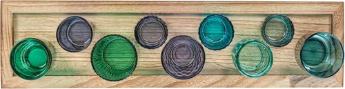 Vista 4 de Creative Co-Op Bandeja de madera con 9 soportes votivos de vidrio azul y verde