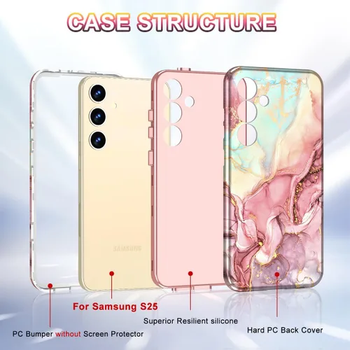 Vista 2 de Btscase para Samsung Galaxy S25, [Probado contra caídas de grado militar] Funda protectora de diseño de patrón de mármol, resistente, delgada