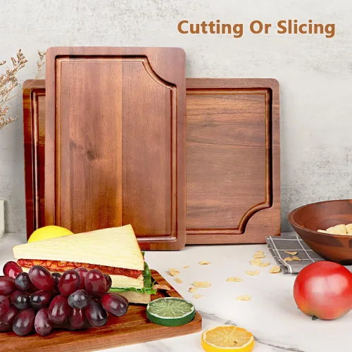 Vista 6 de AIDEA Tabla de cortar de madera de acacia, tablas de cortar para cocina con asa, juego de 3 para carne/verduras/frutas