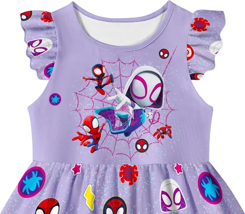 Vista 2 de NOTLY Girl Cartoon Hero Costume Dress Toddler Amazing Casual Outfit Flutter Sleeves Kids Dress Up Clothes for Little Girls