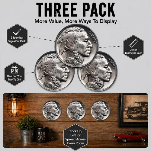 Vista 9 de Brotherhood Buffalo Nickel 1920 Indian Head Silver Dollar Rare Coins - Letrero de garaje estilo vintage, letreros de metal de reproducción redonda