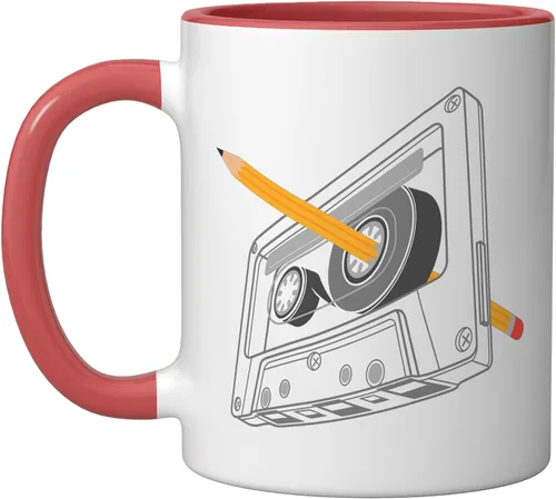 Vista 5 de Vintage Rewind Funny 80s 90s Cassette Pencil Gift Men Women Ceramic Mug, Black/White