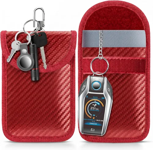 Vista 16 de lanpard Bolsa Faraday para Llaves de Coche, Bolsa Faraday, Soporte de Bloqueo de Señal RFID para Coche, Protector de Llavero, Jaula de Llavero Negro