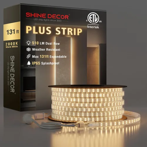 Vista 20 de Shine Decor Tira de luces LED Plus CA 120V, cuerda brillante de doble fila conectable, ETL IP65 impermeable y resistente a la intemperie para Blanco