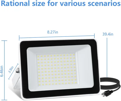 Vista 5 de UFOND Luces de inundación LED de 10000 lúmenes, reflectores impermeables de 100 W, ángulo de iluminación ajustable, luz portátil con enchufe