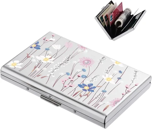 Vista 18 de BONSYL® Soporte para tarjetas de crédito, cartera delgada de metal con bloqueo RFID, con 6 ranuras para tarjetas, para mujeres y hombres.