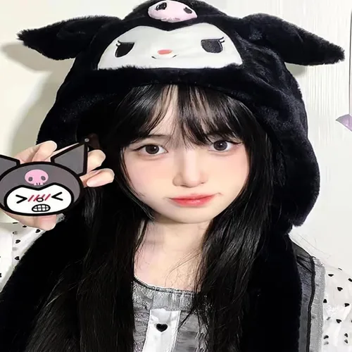 Vista 5 de Gorro de salto con orejas de Kawaii en movimiento, lindo gorro mullido de dibujos animados suave y cálido para el invierno, sombreros de felpa