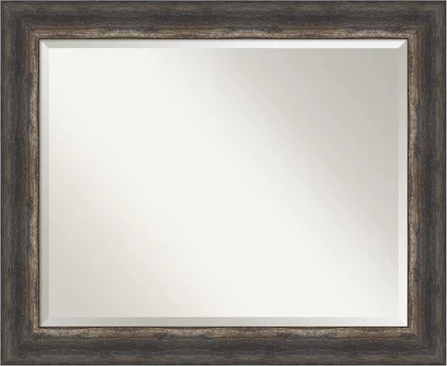 Vista 13 de Amanti Art Brown Wall Mirror 25x21 Bark Rustic Char Rectangle Bathroom Mirror for Wall Decor Living Room, Small Rustic Farmhouse Frame, Hangs