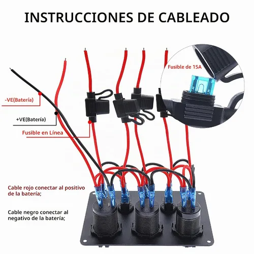 Vista 4 de KAOLALI Panel de interruptores de palanca de 5 bandas, panel de interruptores marinos automotrices, panel de interruptores impermeable de 12 V