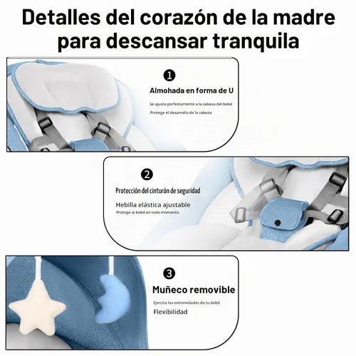 Vista 7 de Cuna con columpio para bebé 3 en 1 multifuncional, portátil con control remoto, cinturón de seguridad de 5 puntos, 5 balanceos automáticos
