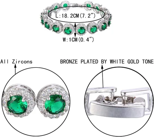 Vista 5 de EVER FAITH Precioso collar de circonita cúbica de corte redondo con piedra natal para novia, aretes y pulseras de tenis, juego de joyas de boda