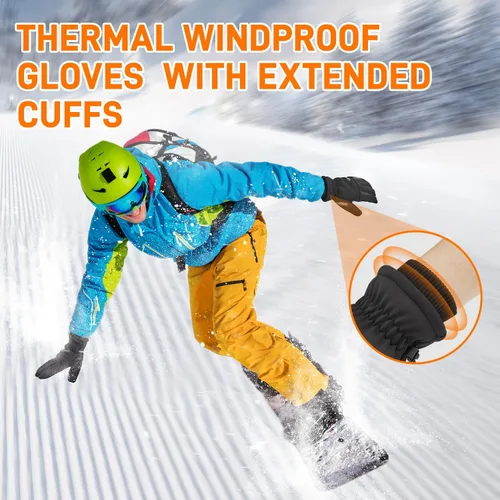 Vista 6 de ihuan Guantes de invierno para hombres y mujeres, impermeables, cálidos, guantes de nieve para clima frío, material térmico para esquí, snowboard