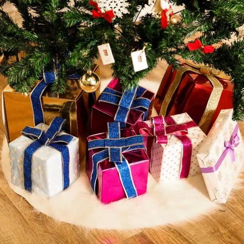 Vista 3 de Tatuo Falda de árbol de Navidad de 20 pulgadas, falda de árbol de invierno de felpa sintética esponjosa de piel blanca para decoraciones de Navidad