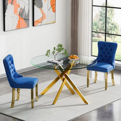 Vista 126 de Juego de mesa de comedor de cristal plateado moderno de 47 pulgadas para 2, juego de mesa de comedor de cocina redonda de 3 piezas con patas