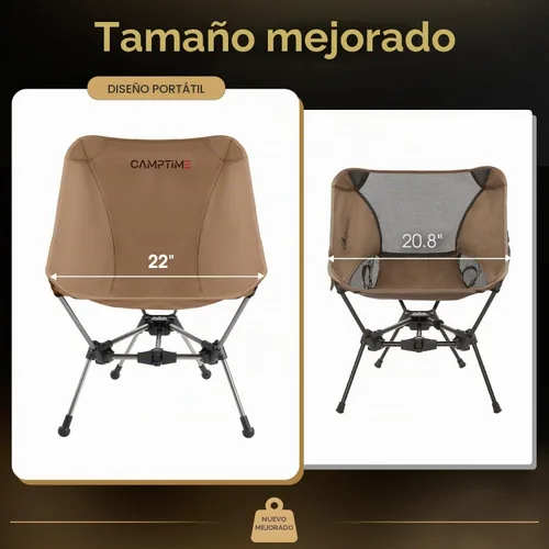 Vista 3 de Camptime Silla de camping portátil, silla de mochilero compacta ligera con bolsillo lateral, silla plegable de asiento ancho para camping