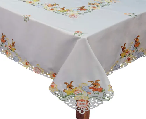 Vista 3 de Creative Linens Mantel floral de huevo de Pascua bordado, 68 pulgadas, redondo con 8 servilletas, color blanco