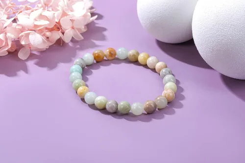 Vista 2 de Jovivi Pulsera elástica de cuentas redondas semipreciosas naturales – 0.315 pulgadas hecha a mano con cuentas de piedras preciosas curativas