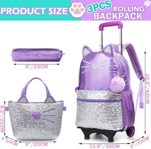 Vista 2 de Meetbelify Mochila con ruedas para niñas con ruedas para niñas para escuela primaria