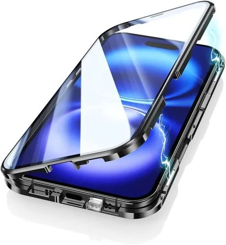 Vista 22 de Funda Henghui magnética con cierre compatible con iPhone 11, de vidrio, con protector de lente de cámara y protector de pantalla, cierre de Azul