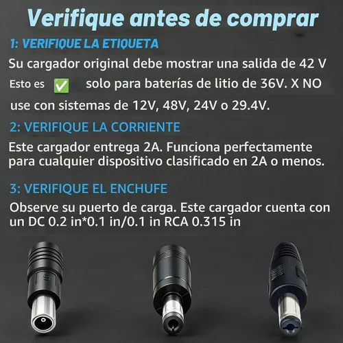 Vista 2 de Cargador de batería de 42V 2A para baterías de litio 10S 36V