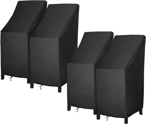Vista 9 de Fundas para sillas de patio, respaldo alto, impermeables, 600D resistentes al agua, fundas para sillas de taburete de bar para 4 a 6 sillas