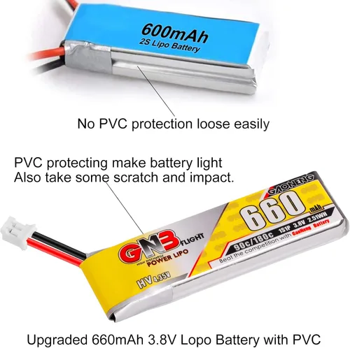 Vista 6 de Crazepony Batería LiPo de 660 mAh, 4 baterías LiHV de 3.8 V 90C/180C JST-PH2.0 conector para Eachines Trashcan Emax Tinyhawk Freestyle II Snapper7