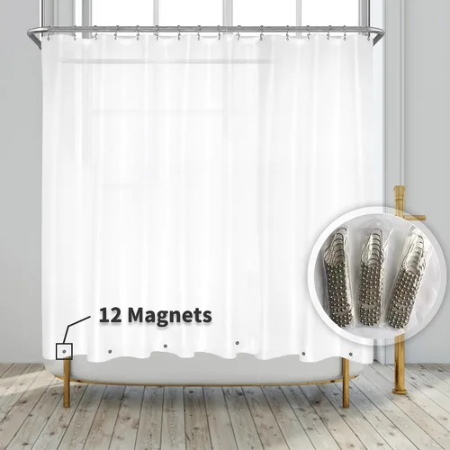 Vista 69 de Barossa Design - Forro de cortina estrecho de PEVA para ducha, con 3 imanes, impermeable, para cabina de baño pequeña, sin PVC, ojales metálicos
