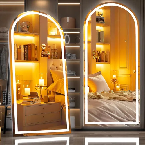 Vista 32 de Hasipu Espejo de Cuerpo Completo de 55" X 18" con Luces, Espejo LED de Arco con Marco Negro de Cuerpo Completo y 3 Temperaturas de Color y Brillo