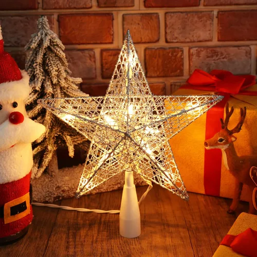 Vista 2 de BrizLabs Luces de Estrella para la Copa del Árbol de Navidad, Enchufables de 9" Pentagrama Luces para la Copa del Árbol de Navidad, Certificadas UL