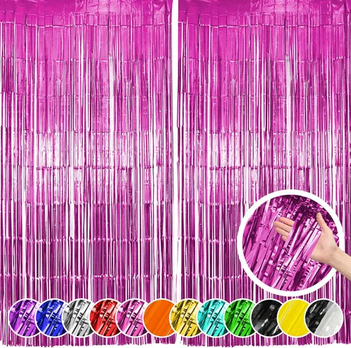 Vista 13 de Hampton Distribution Paquete de 2 cortinas de fondo con flecos negros, serpentinas negras, Halloween, cumpleaños, ducha, decoraciones de fiesta