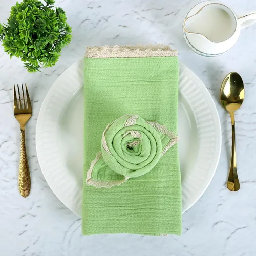 Vista 29 de FINGERCRAFT Servilletas de tela de lino y algodón de 12 unidades con esquinas ingletadas y elegante encaje para uso diario; las servilletas están