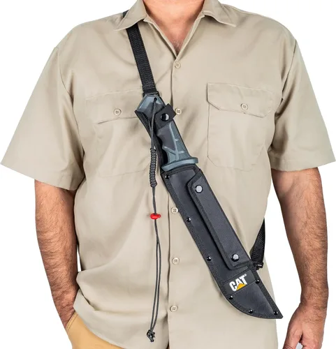 Vista 3 de Cat Machete recto con sierra, 19 pulgadas, funda de correa para el hombro, cuchillo de hoja de acero inoxidable con mango ergonómico de herramienta