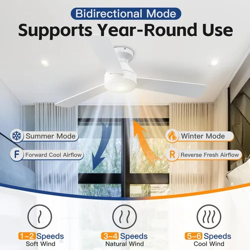 Vista 4 de Ventiladores de techo con luces, ventilador de techo de 42 pulgadas con luz y control remoto, ventiladores de techo de montaje empotrado de perfil