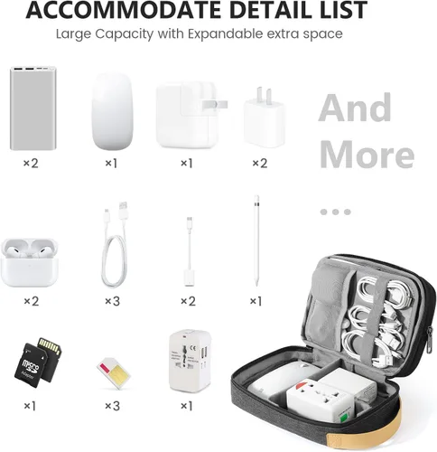 Vista 7 de Travelkin - Organizador de cables de viaje, organizador electrónico de viaje, bolsa organizadora de cables para cables, cargadores de teléfono, Negro