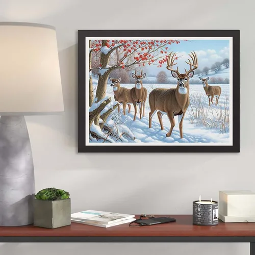 Vista 3 de Kaliosy Kits de arte de diamantes 5D para adultos, kits de ciervos por números, pintura de diamantes, arte de nieve, paisaje de nieve, taladro