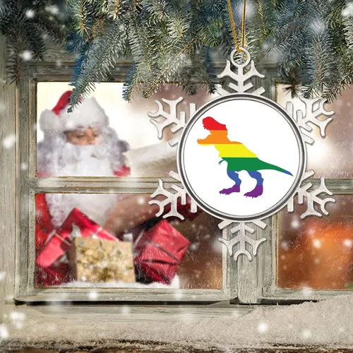 Vista 6 de Regalos de recuerdo de Navidad gay, copo de nieve de metal, decoración para árbol de Navidad, dinosaurio LGBTQ, adornos para árbol de Navidad