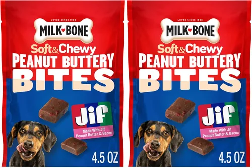 Vista 9 de Milk-Bone Galletas para perro bañadas con mantequilla de cacahuete real, horneadas, 32 onzas, (paquete de 4)