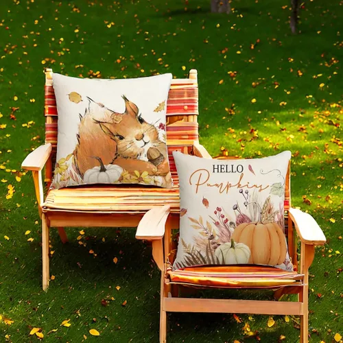 Vista 2 de Juego de 2 fundas de almohada de lino de 18 x 18 pulgadas para sofá, casa rural de Acción de Gracias, decoración de otoño
