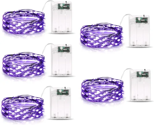 Vista 7 de Luces de cadena para exteriores de 33 pies con 100 LED, paquete de 2 luces de hadas que funcionan con baterías con control remoto, luces Multicolor