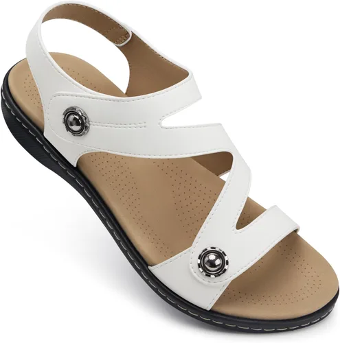 Vista 8 de TEMOFON Sandalias para mujer de verano elegante: puntera abierta, cómodas para caminar, sandalias planas con soporte para el arco, tallas 5-11