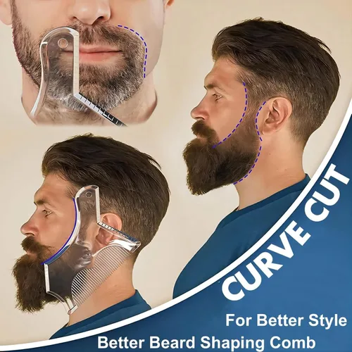 Vista 7 de Herramienta para moldear la barba para hombre con peine incorporado, plantilla transparente, plantillas de peine de peinado para patillas de bigote