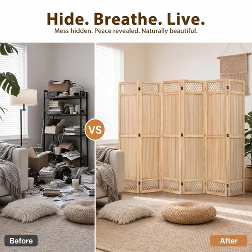 Vista 7 de Divisor de habitación de madera, pantalla de privacidad, divisor de Natural