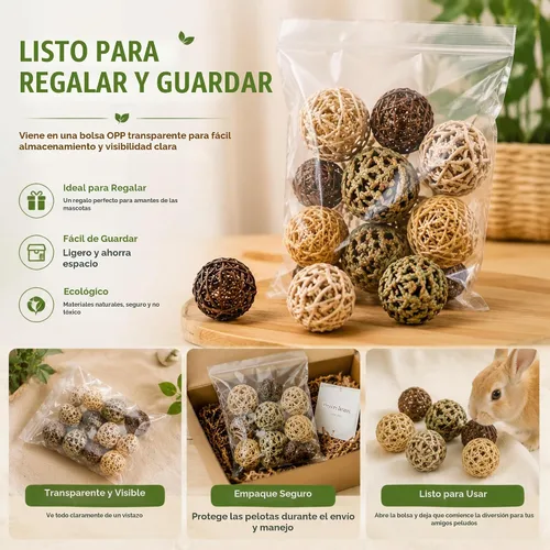 Vista 6 de Skylety 15 bolas masticables de conejo para conejos, juguetes de hierba rodante de animales pequeños y golosinas para conejillos de indias