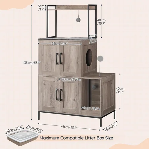 Vista 4 de HOOBRO Mueble para Caja de Arena para Gatos, Mueble Oculto para Caja de Arena 2 en 1 con Estante, Gabinete Doble para Caja de Arena con 2 Pelotas