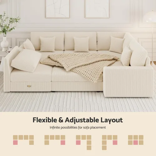 Vista 5 de Sofá seccional modular de 146", en forma de U de gran tamaño, sofá cama convertible, asiento profundo cómodo sofá nube con otomana y 5 almohadas
