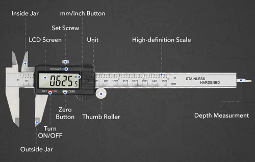 Vista 5 de Calibrador digital de medición precisa, Vizbrite calibrador electrónico de acero inoxidable de 6 pulgadas con nonio y pantalla LCD grande