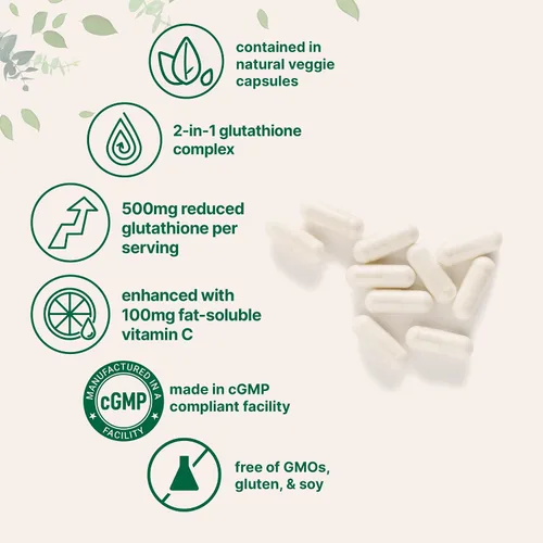 Vista 3 de Micro Ingredients Glutatión de 500 mg con suplemento de vitamina C de 100 mg, 240 cápsulas vegetales Glutatión reducido + complejo de palmitato